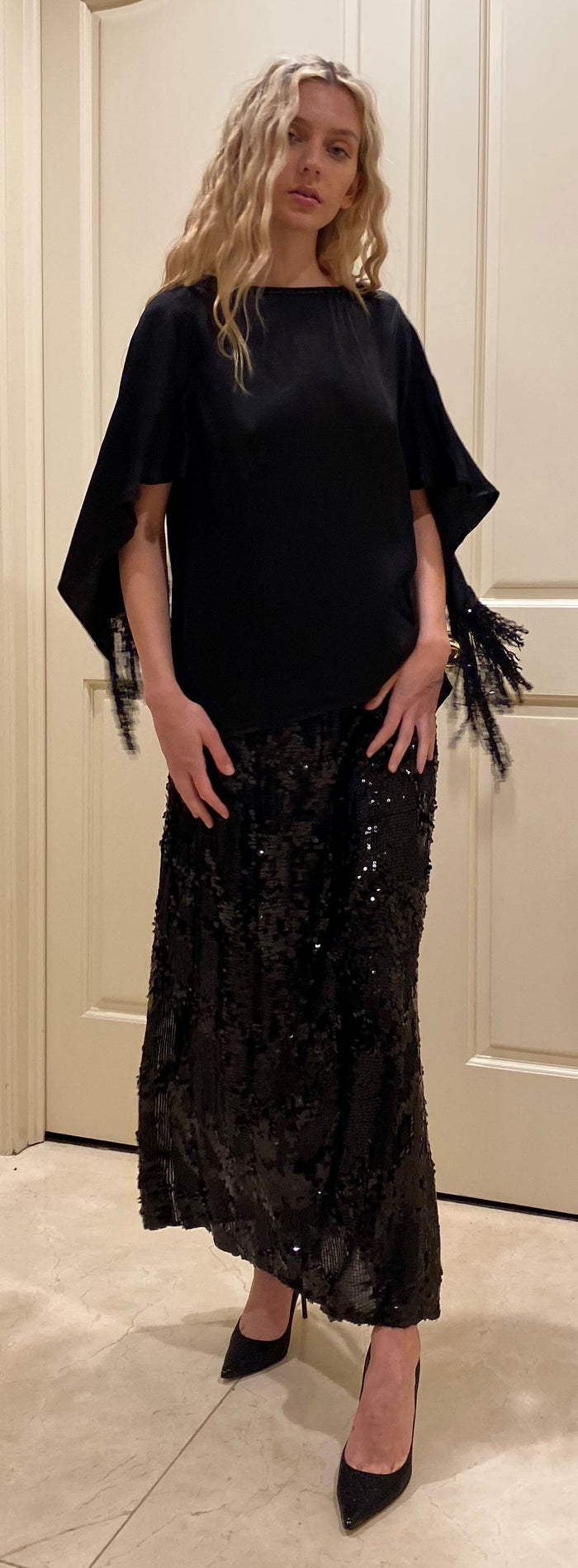 Sequin Fringe Cape Top
