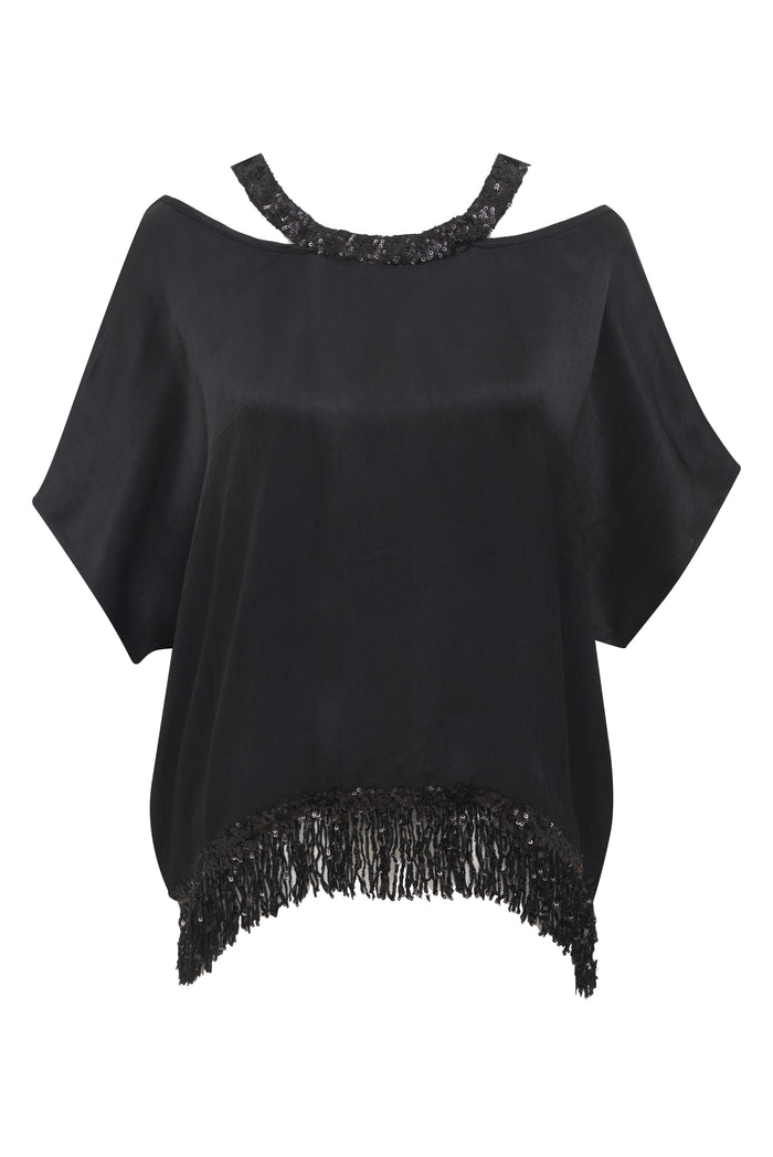 Sequin Fringe Cutout Top