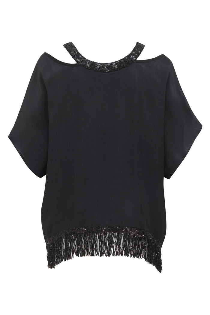Sequin Fringe Cutout Top