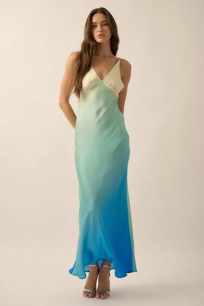 Shady Lady Ombre Satin Column Maxi Dress - ShopPromesa