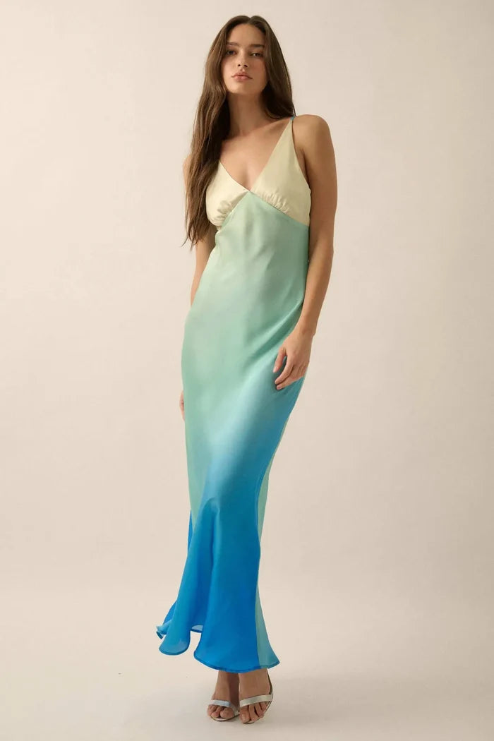 Shady Lady Ombre Satin Column Maxi Dress - ShopPromesa