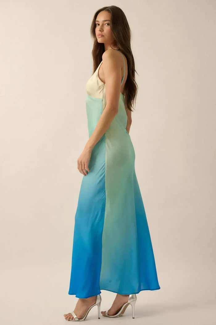 Shady Lady Ombre Satin Column Maxi Dress - ShopPromesa