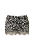 The Silk Print Coco Lace Shorts in grey animal leopard print.