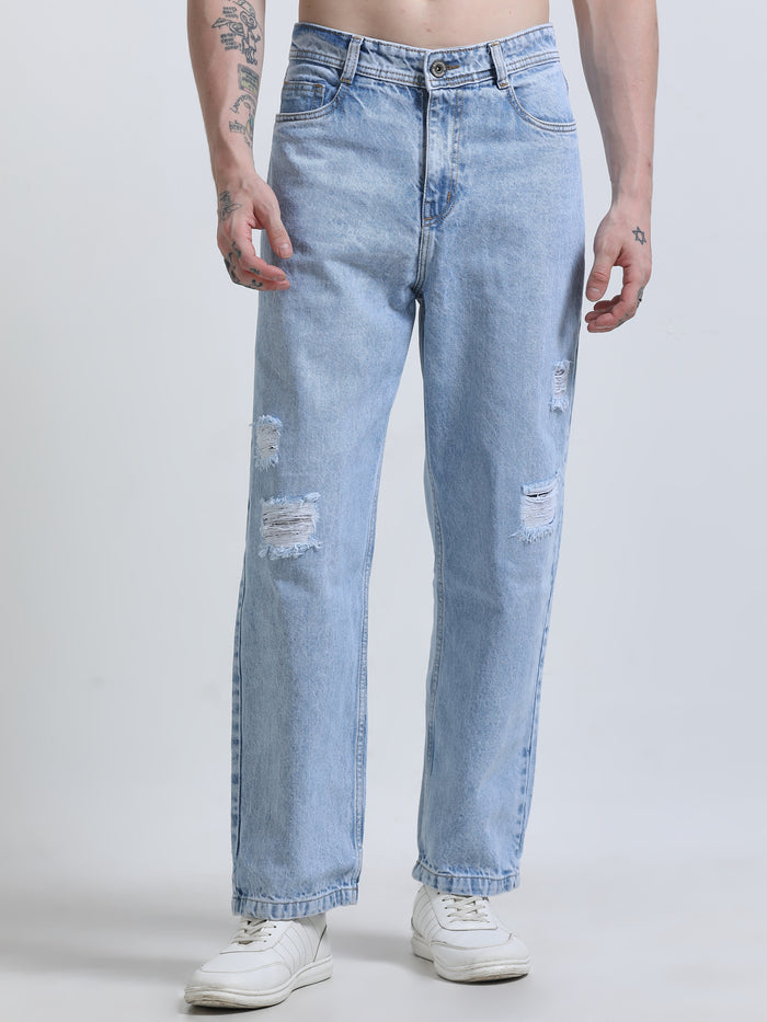 men's Relaxed Patched Jeans - Blue