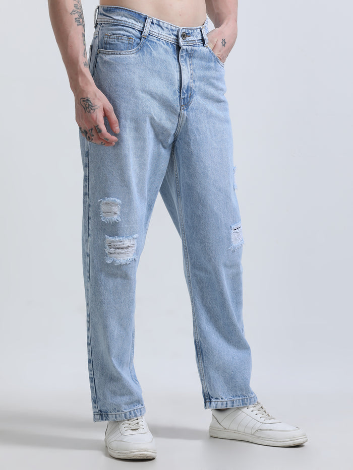 men's Relaxed Patched Jeans - Blue