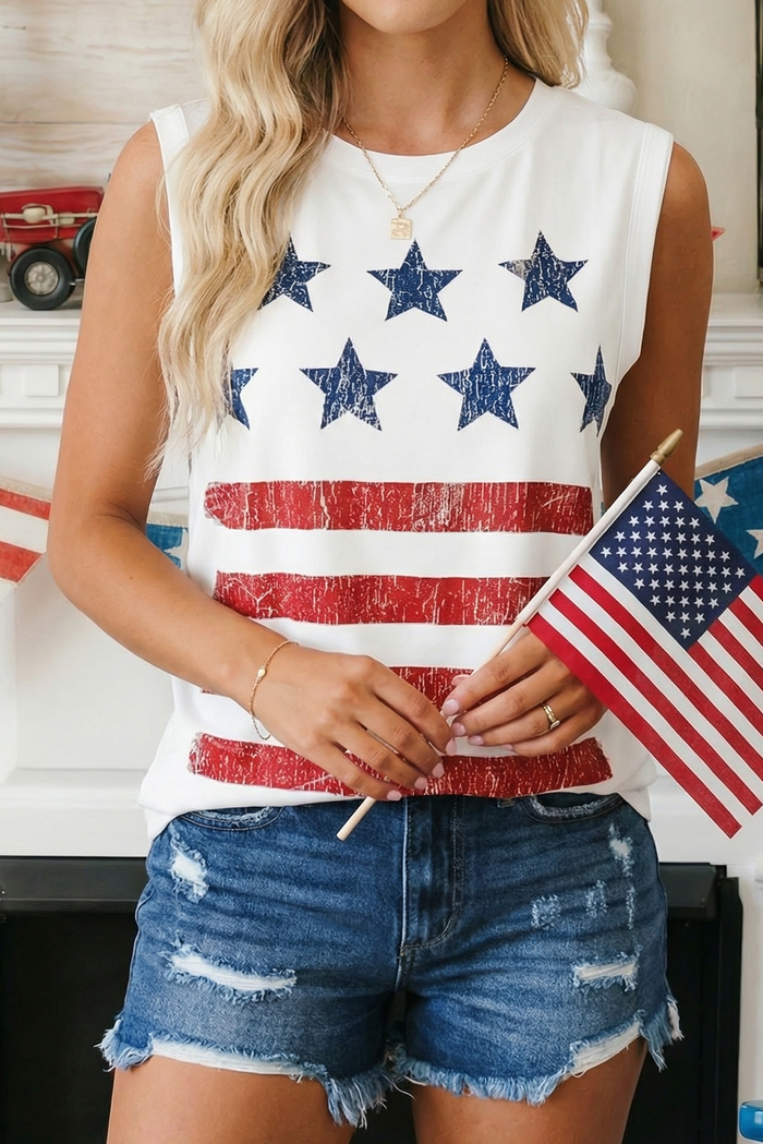 Stars & Stripes Patriotic Sleeveless Tank Top