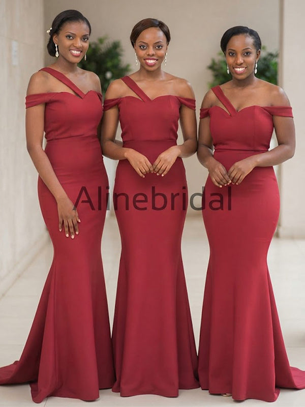 Stunning Red Off-the-Shoulder Mermaid Bridesmaid Dresses, AB4089