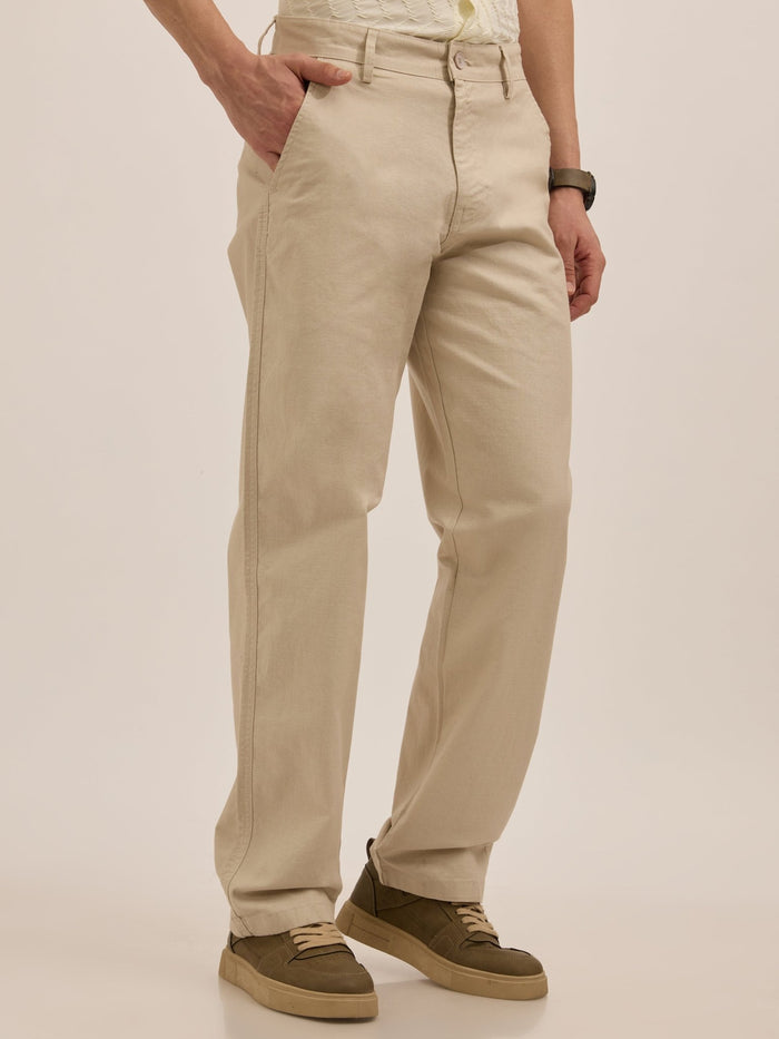men's Comfort Fit Cotton trousers - Off White