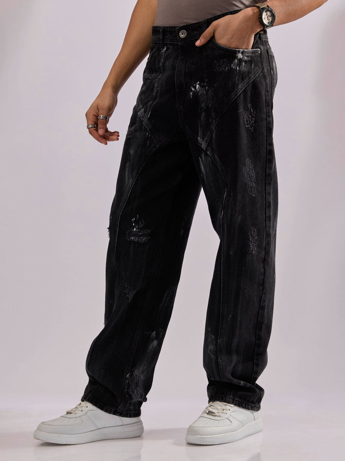 men's black relax fit jeans made from durable denim .
denim jeans for men