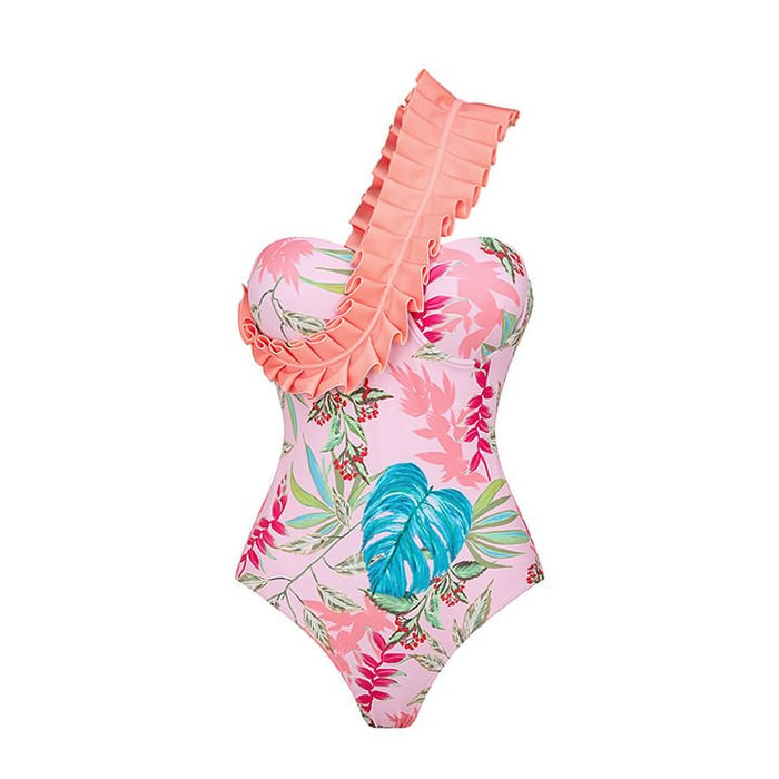 Tulip One-Sholder Swimsuit  - Pink