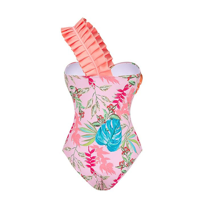 Tulip One-Sholder Swimsuit Set - Pink