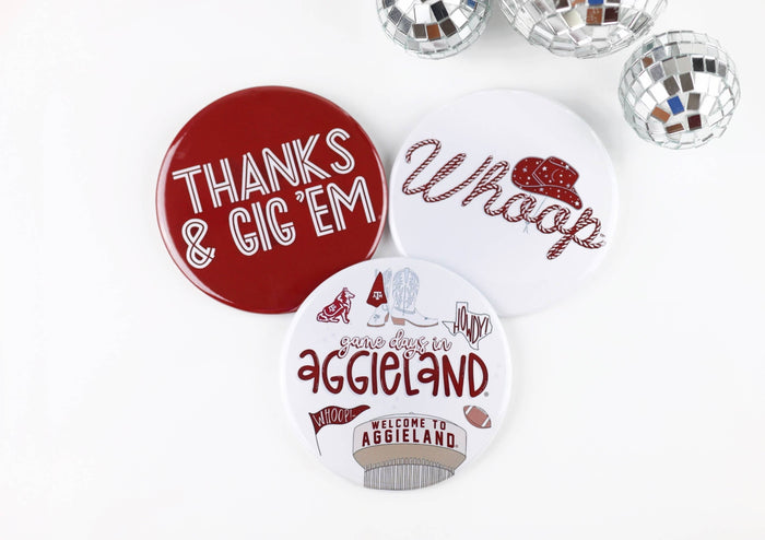 TX A&M Tailgate Btns - "Thanks & Gig 'Em"