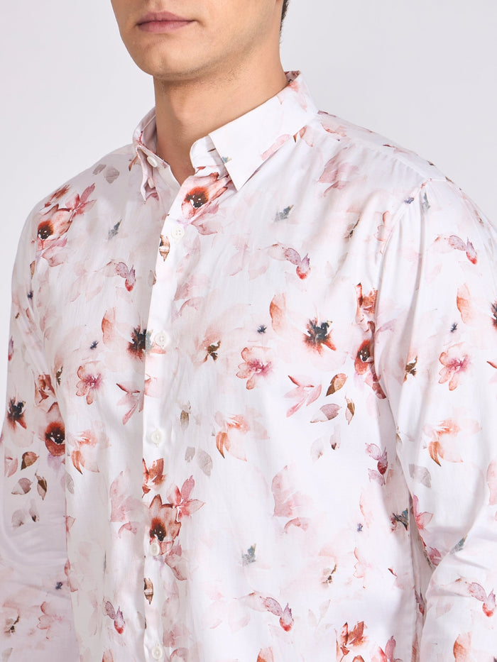 Men's Satin Floral Printed Shirt in  Soft Brown