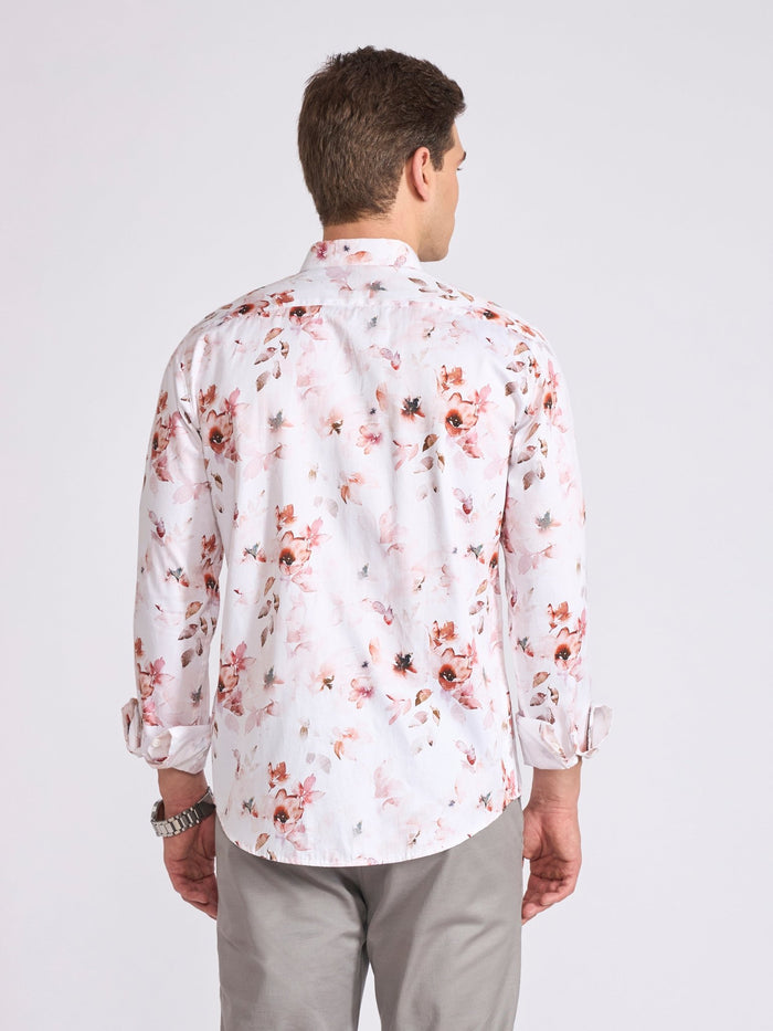 Men's Satin Floral Printed Shirt in  Soft Brown