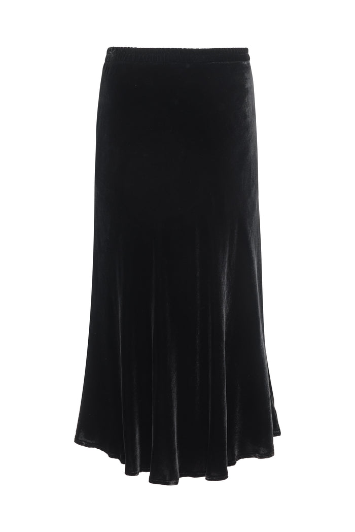 Velvet Bias Flare Skirt -Black