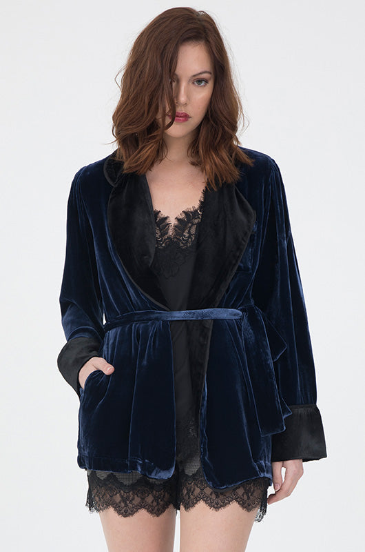 Velvet Robe Blazer - Navy