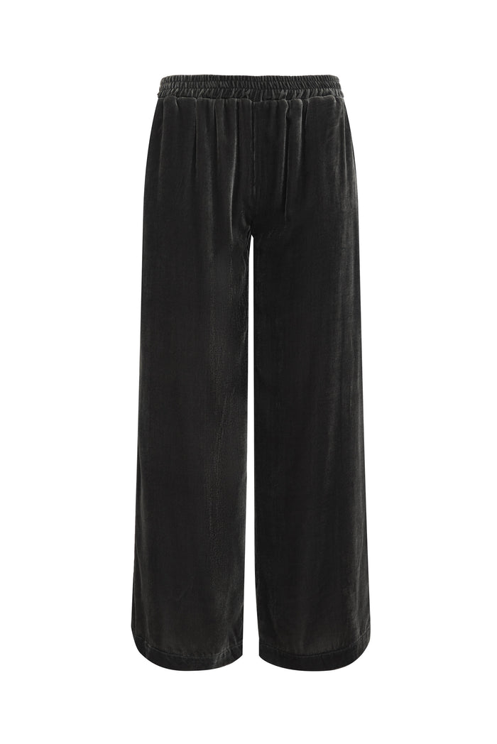 Velvet Wide Leg Pull-On Pants - Dark Grey