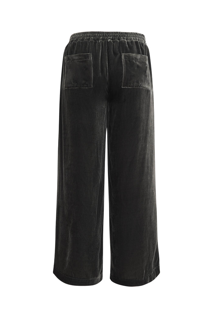Velvet Wide Leg Pull-On Pants - Dark Grey
