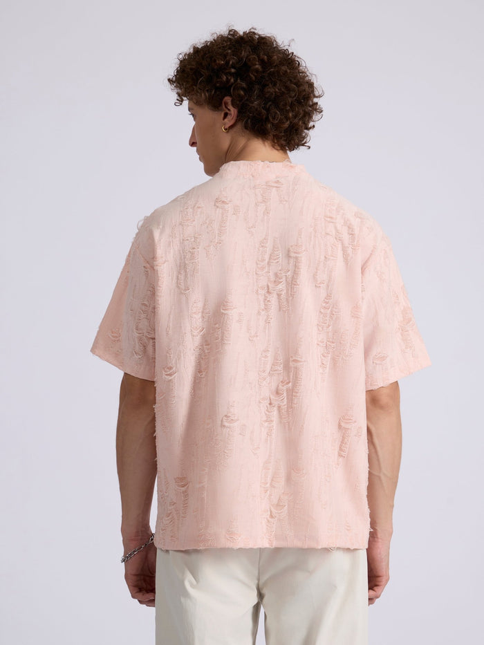 men's distressed T Shirt in pink