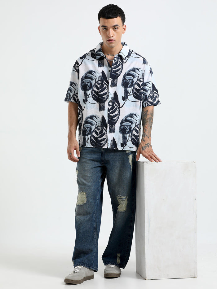 cropped baggy fit shirt with casual print
cropped shirts for men
baggy shirts for men