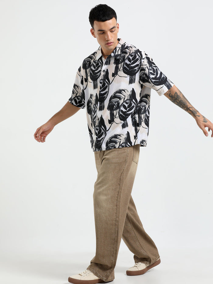 cropped baggy fit shirt with casual print
cropped shirts for men
baggy shirts for men