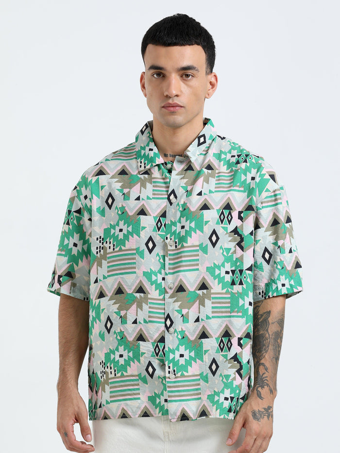 cropped baggy fit shirt with geometric print
cropped shirts for men
baggy shirts for men