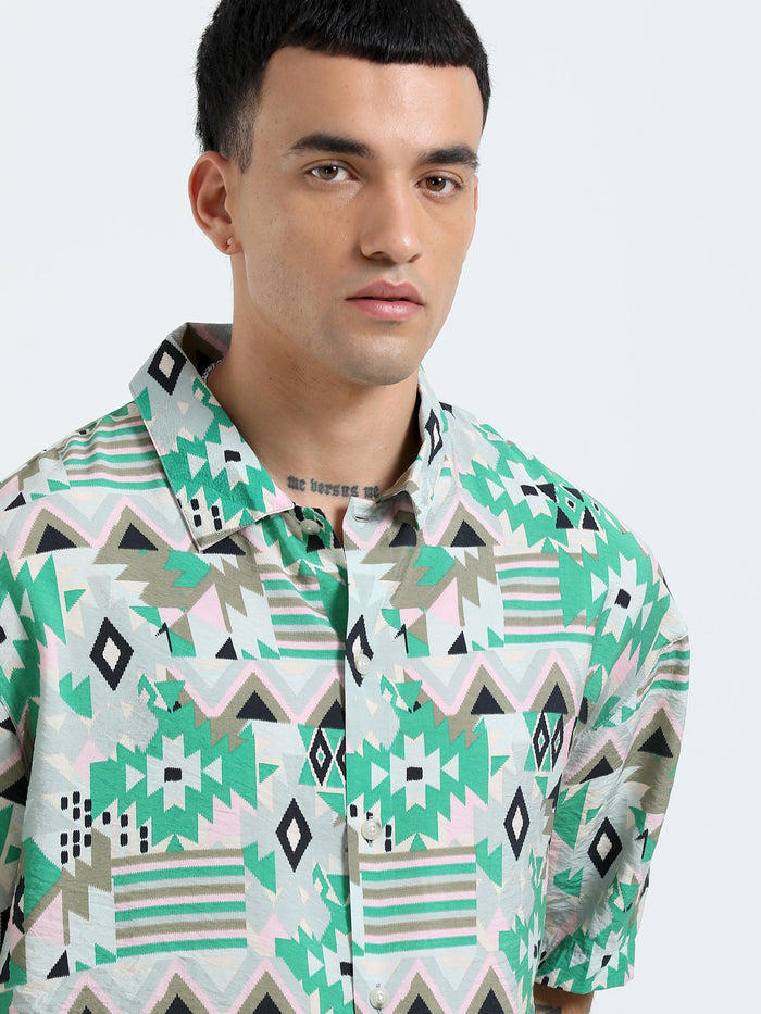 cropped baggy fit shirt with geometric print
cropped shirts for men
baggy shirts for men