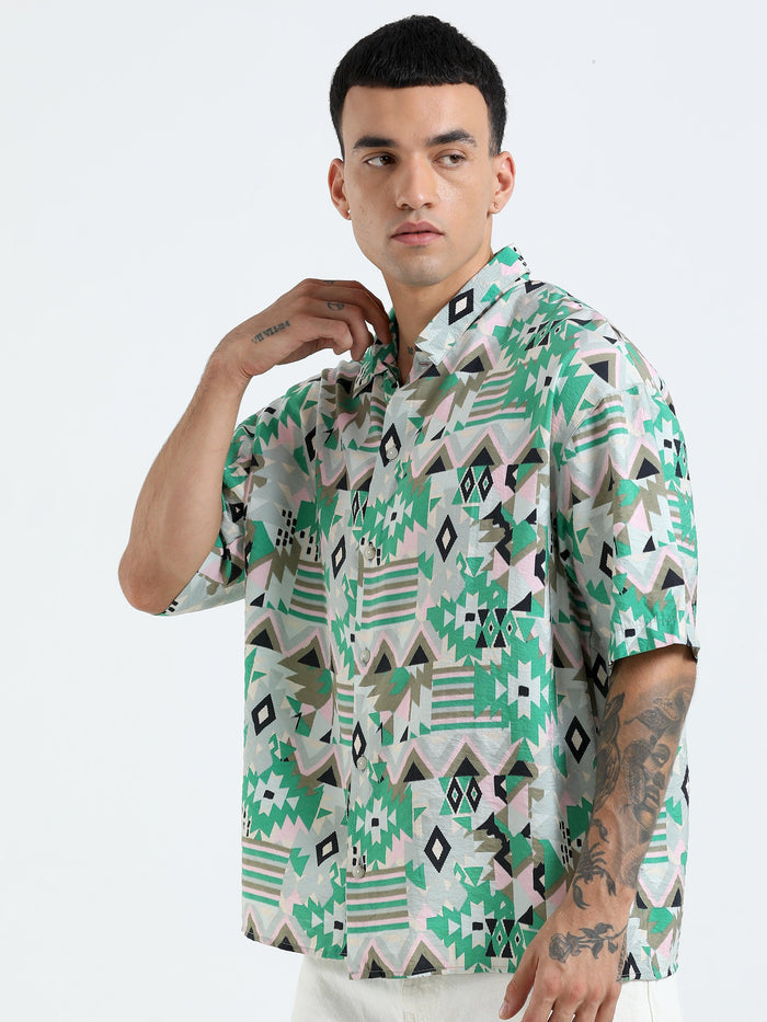 cropped baggy fit shirt with geometric print
cropped shirts for men
baggy shirts for men