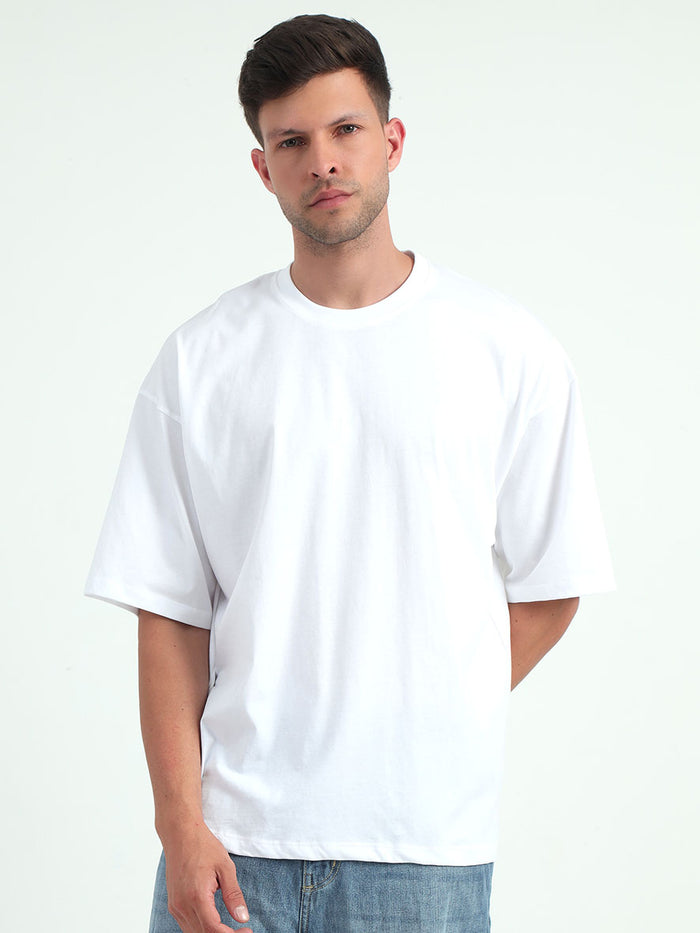 White Baggy Fit Round Neck T-Shirt - Espanshe