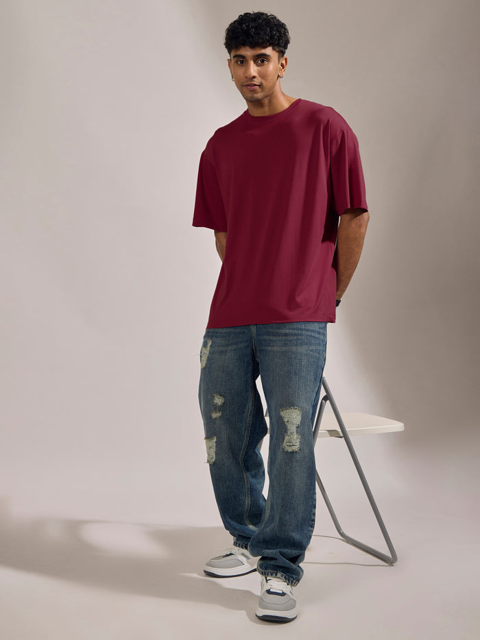 men's halfsleeve plain tshirt in cranberry