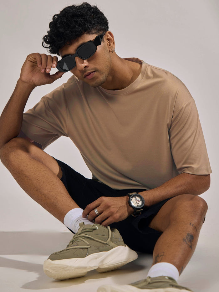 men's halfsleeve plain tshirt in peanut brown