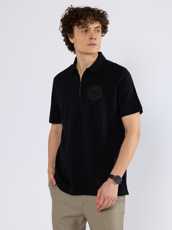 Men's Solid Zipper Polo T-shirt in black
