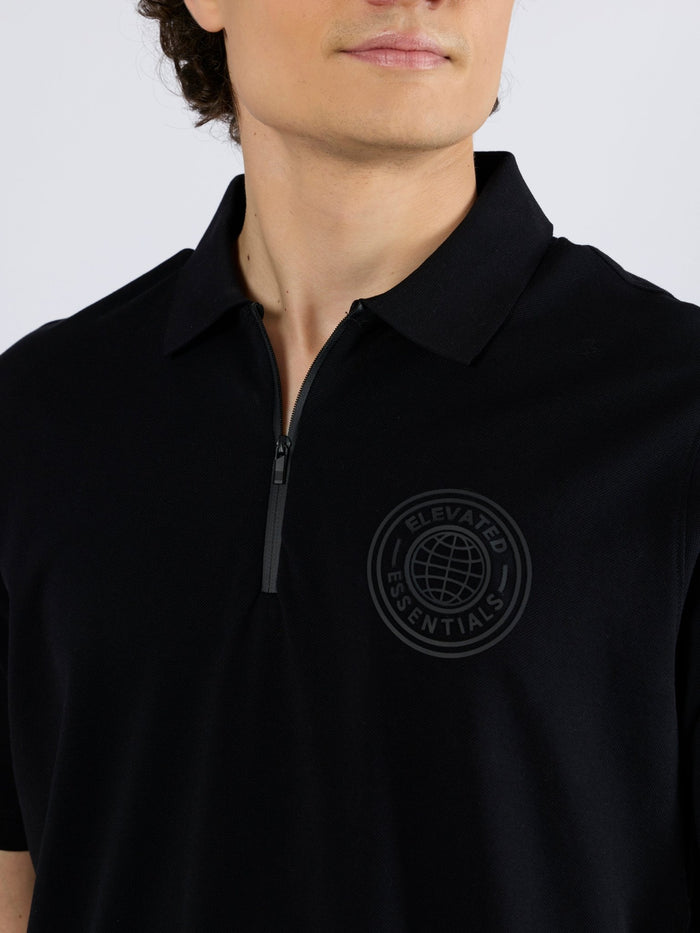 Men's Solid Zipper Polo T-shirt in black