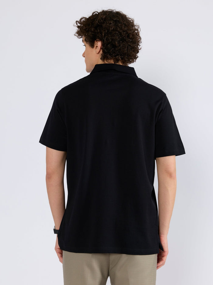 Men's Solid Zipper Polo T-shirt in black