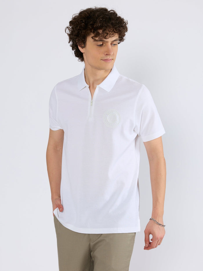 Men's Solid Zipper Polo T-shirt in White