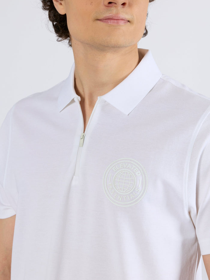 Men's Solid Zipper Polo T-shirt in White